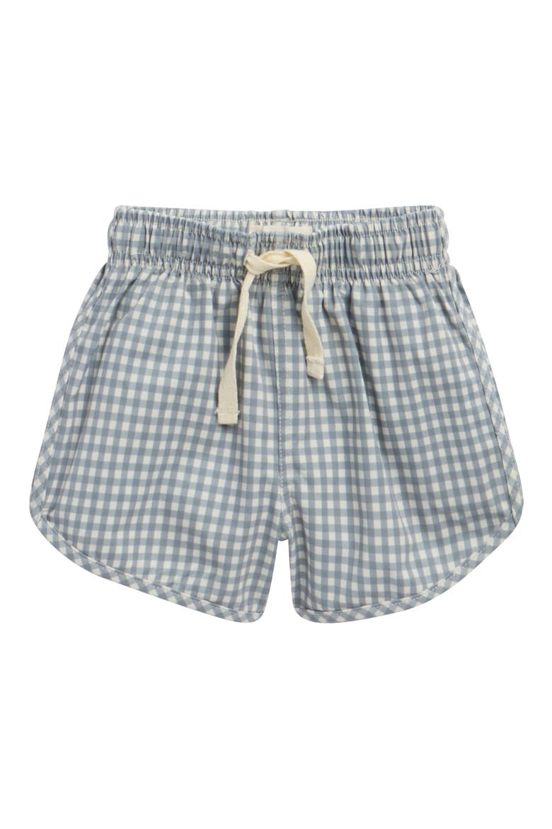 Gingham Print UPF 50+ Swim Trunks, Main, color, OCEAN