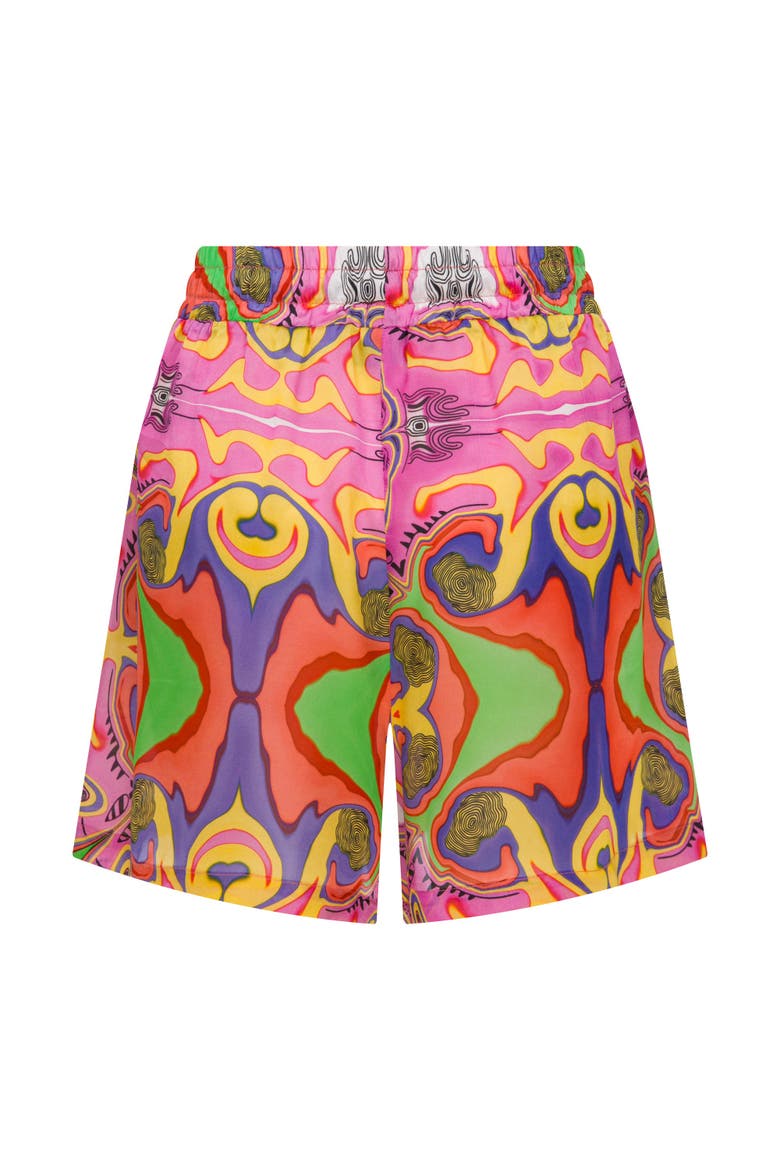 Psychedelic Printed  Blushwave Drawstring Shorts, Alternate, color, Pink