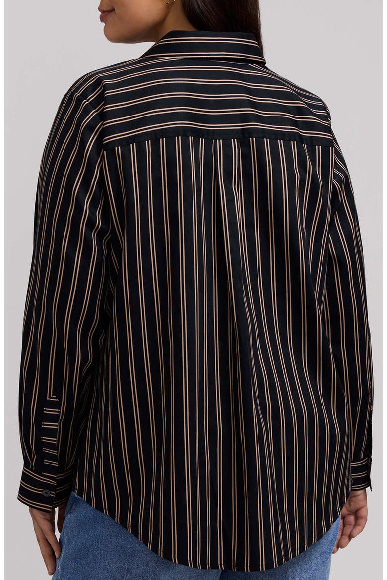 Charlie Stripe Animal Print Trim Cotton Button-Up Shirt, Alternate, color, BLACK/ ALMOND