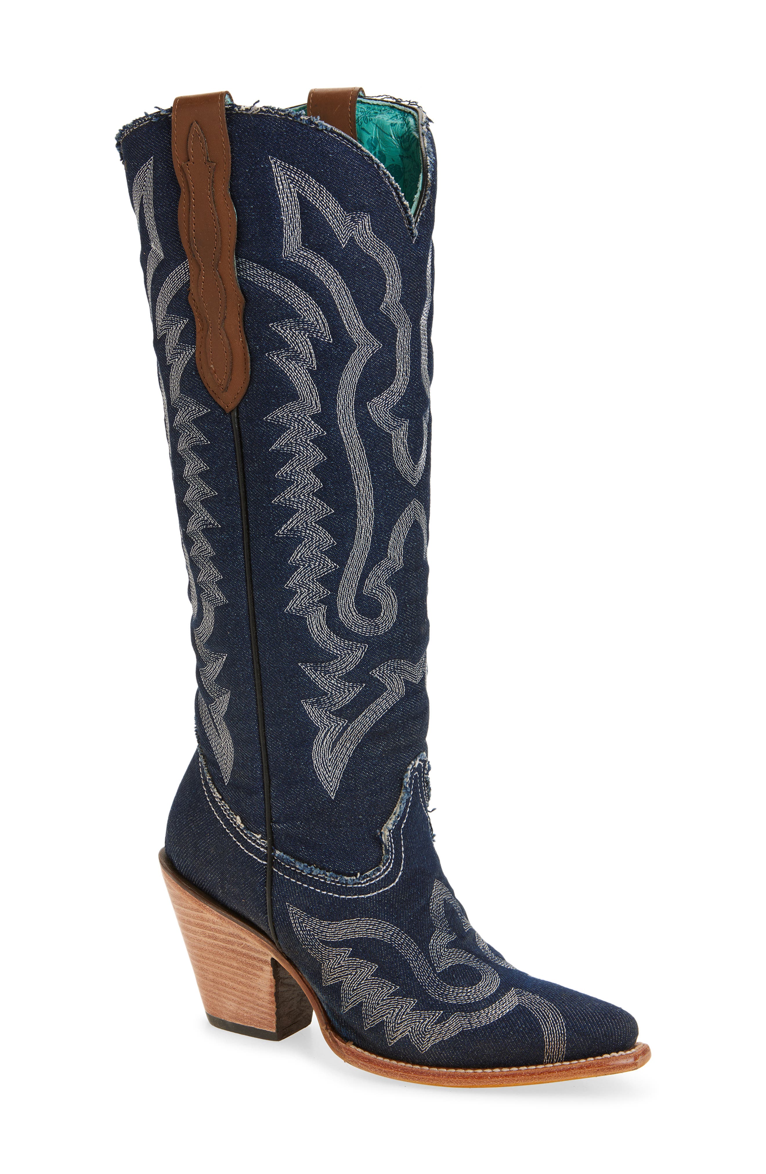 CORRAL Embroidered Denim Western Boot, Main, color, 