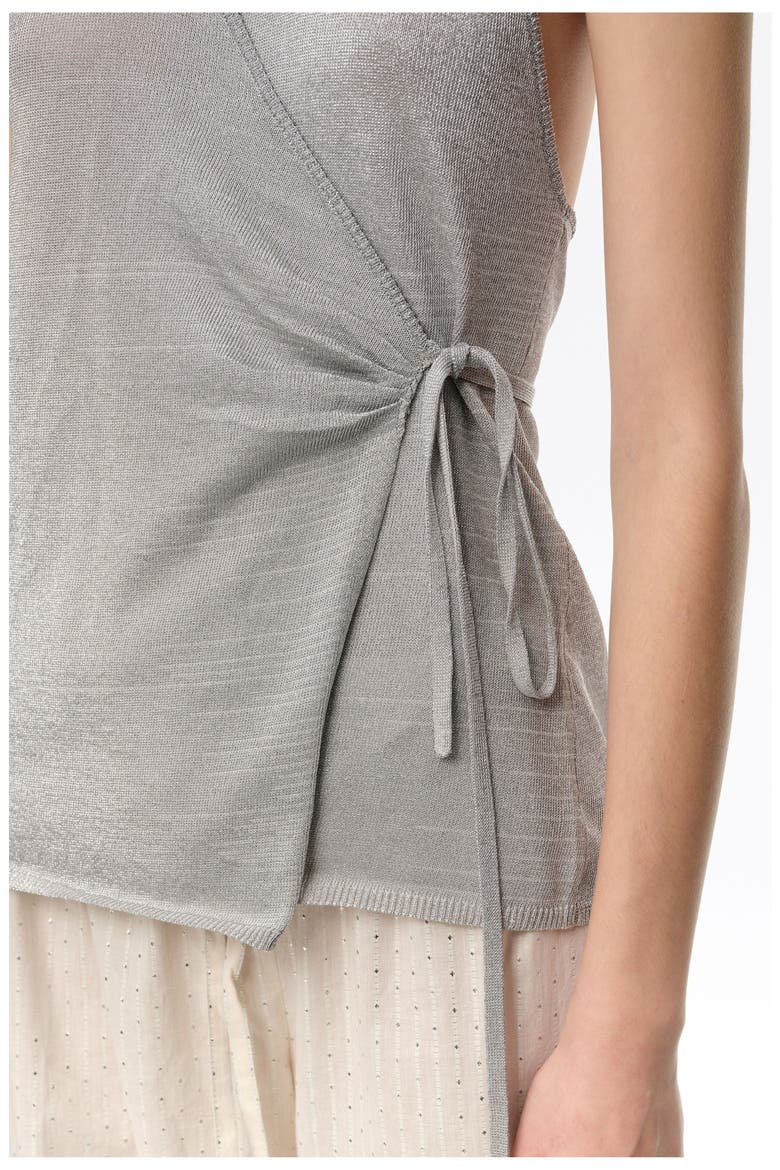 Metallic wrap knit top, Alternate, color, SILVER