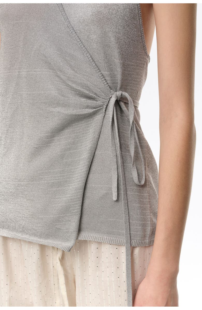 Bimba y Lola Metallic wrap knit top, Alternate, color, Silver