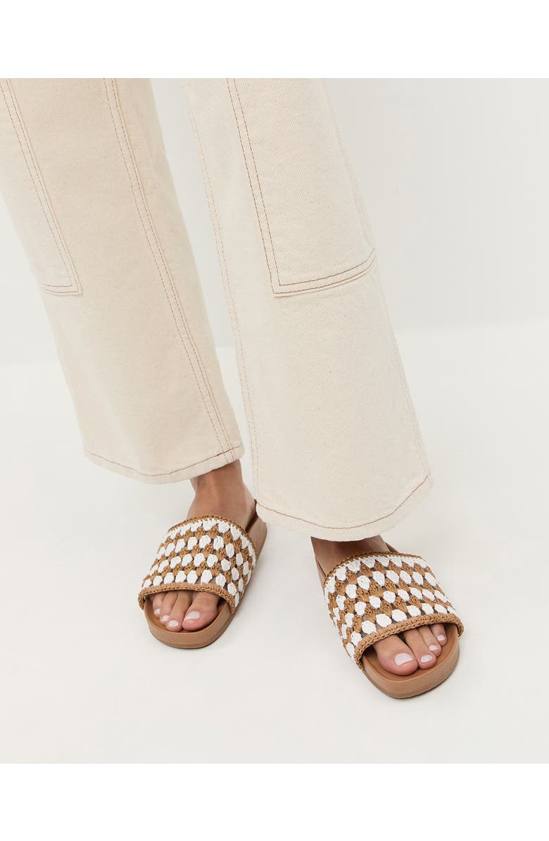 Loeffler Randall Henri Crochet Raffia Slide Sandal, Alternate, color, Cream-Brown Cream