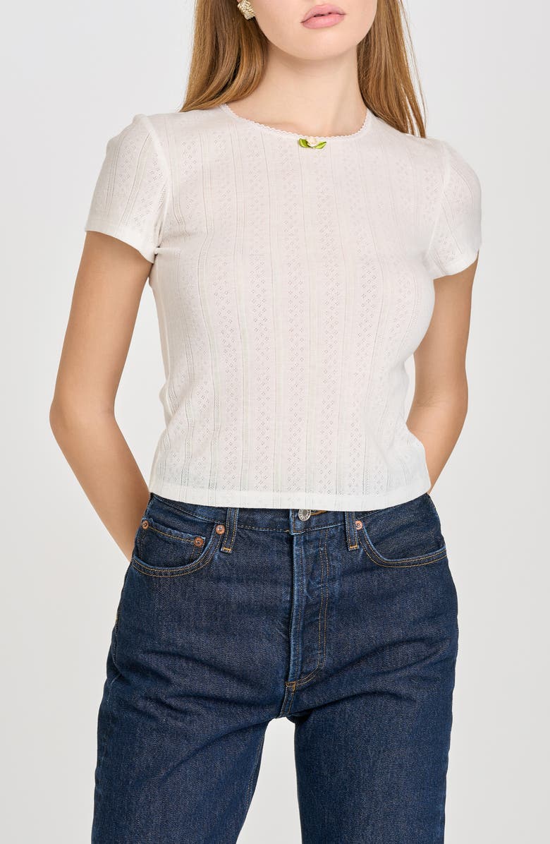 WAYF Anna Pointelle Cotton T-Shirt, Main, color, Ivory