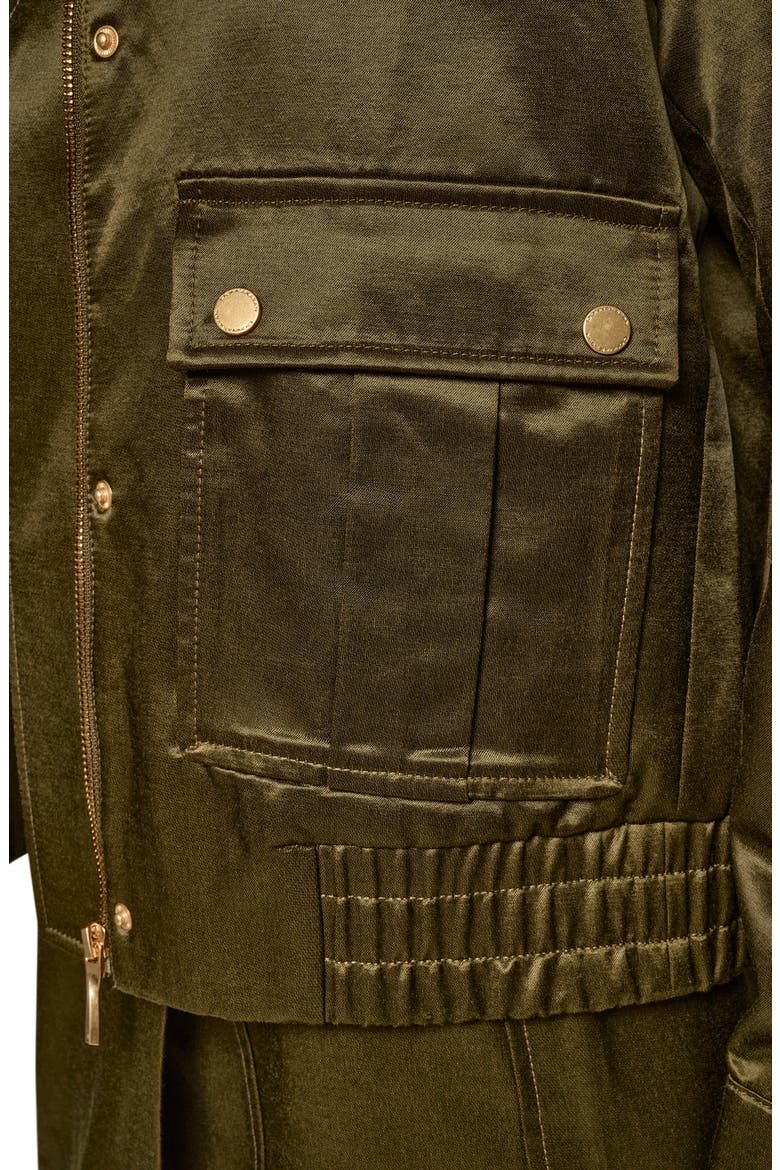 Satin Zip Utility Jacket, Alternate, color, OLIVE BRINE