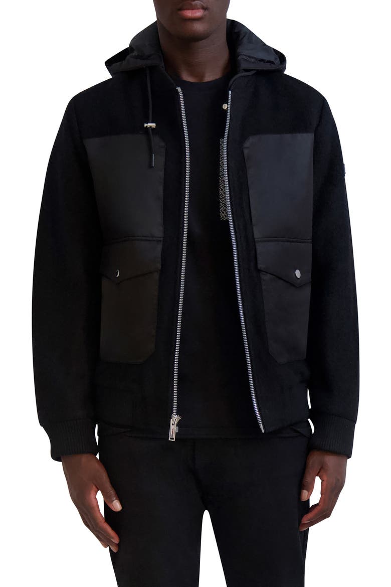 Hooded Bomber Jacket, Main, color, BLACK
