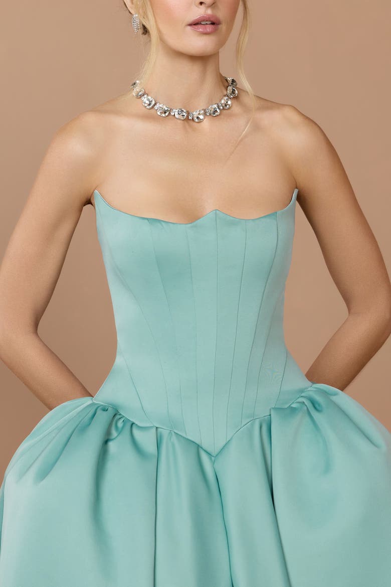 Strapless Sweetheart Satin Ball Gown with Pockets, Alternate, color, Seafoam