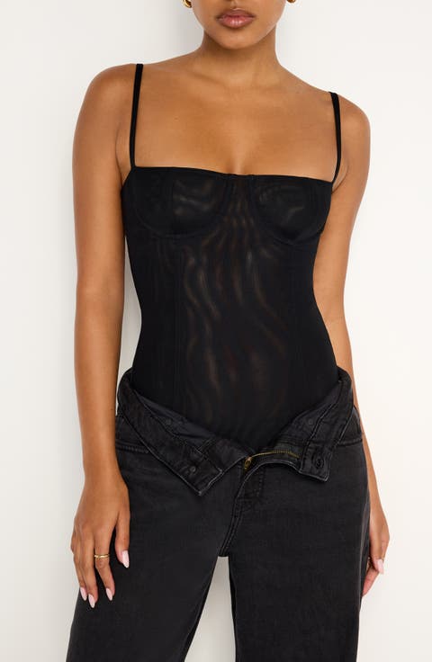 Corset Demi Mesh Bodysuit (Plus)