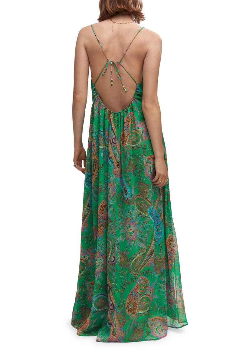Print Open Back Pleated Dress, Alternate, color, GREEN
