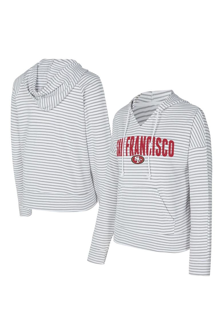 Women's Concepts Sport White/Gray San Francisco 49ers Liftoff Striped V-Neck Hoodie, Main, color, White