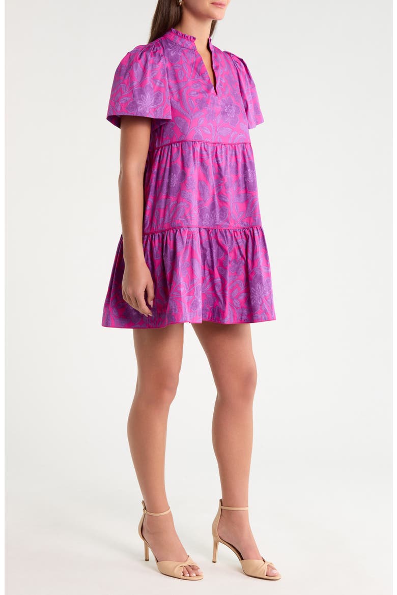 Candace Floral Tiered Cotton Minidress, Alternate, color, FUCHSIA-PURPLE