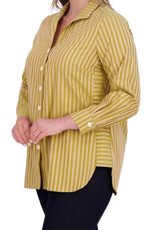 Shop Foxcroft Pandora Stripe Cotton Blend Button-up Shirt In Gold