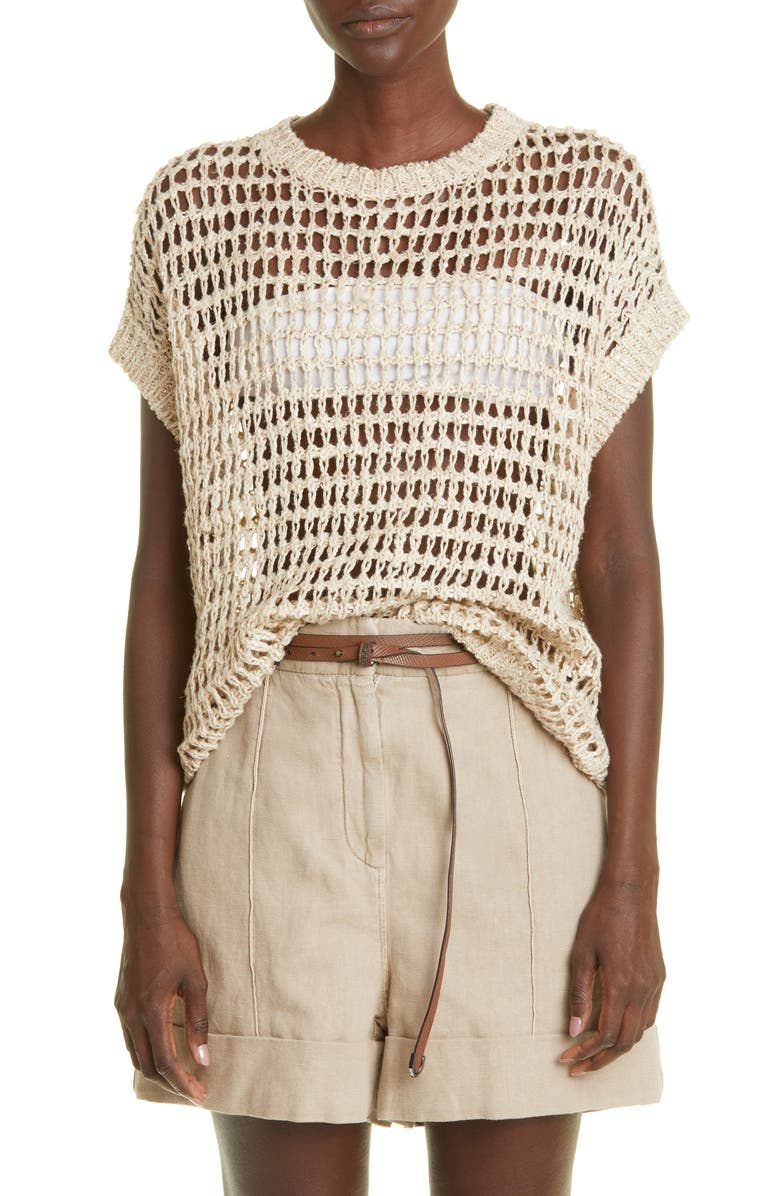 Brunello Cucinelli Sequin Open Knit Sweater, Main, color, 