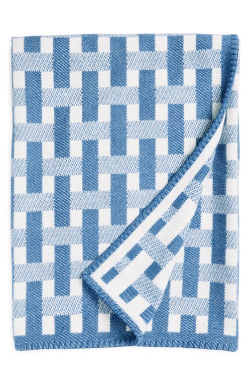 Johnstons of Elgin Basket Weave Jacquard Wool & Cashmere Throw Blanket in Sapphire White 