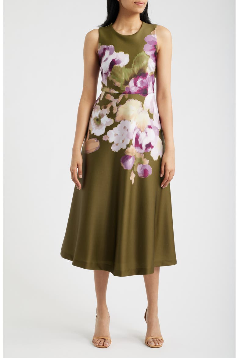 Floral Print Sleeveless Satin Midi Dress, Main, color, IVY MULTI
