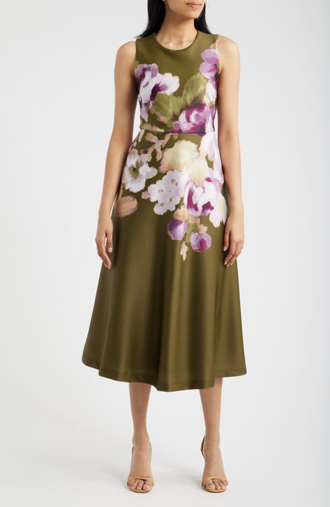 Floral Print Sleeveless Satin Midi Dress (Regular & Petite)