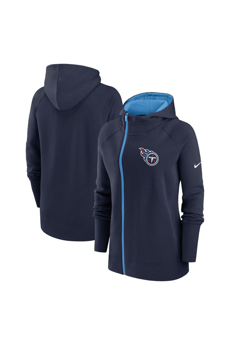 Women's Nike  Navy Tennessee Titans Asymmetrical Raglan Full-Zip Hoodie, Main, color, Navy