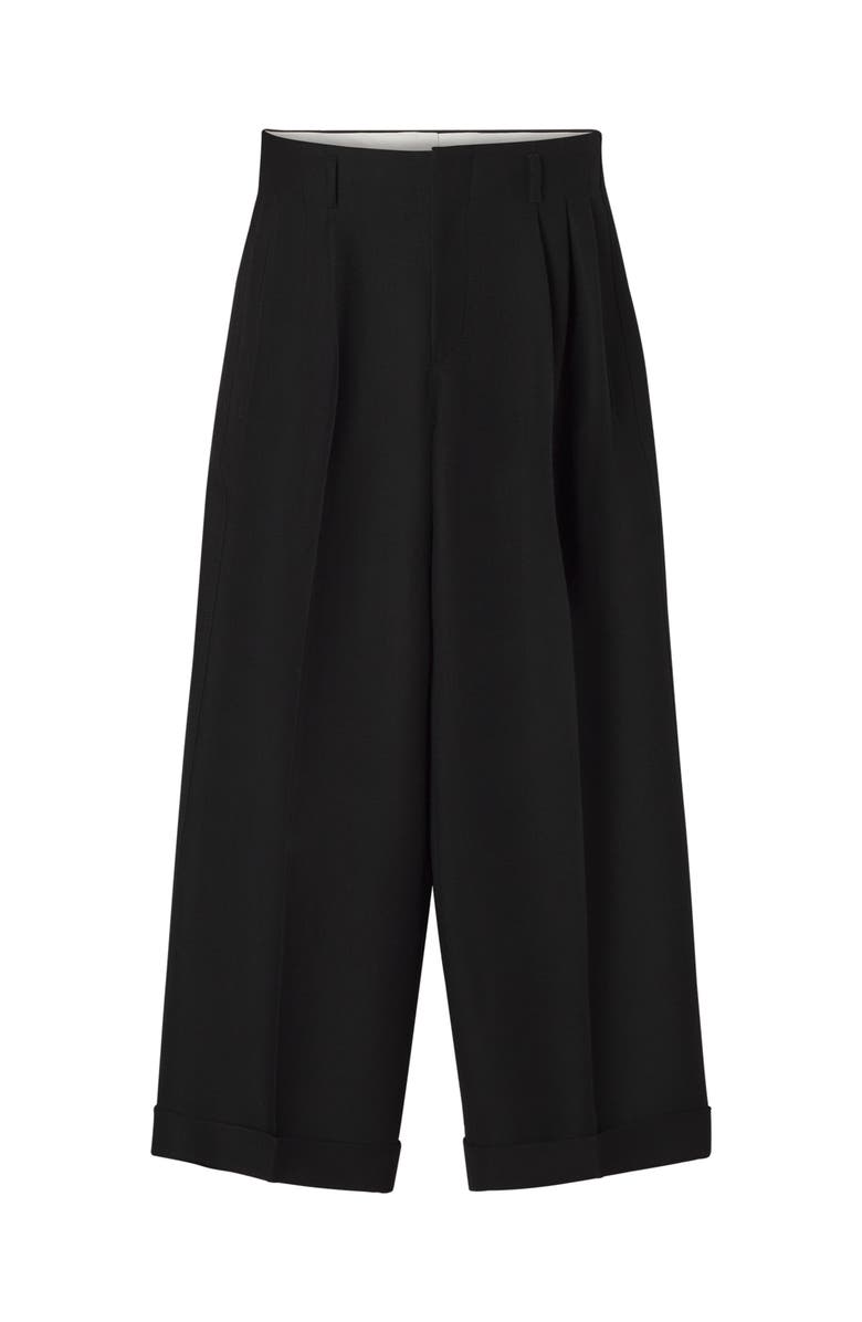 Lanvin Wide-Leg Flannel Pants in Woven Virgin Wool, Main, color, Black