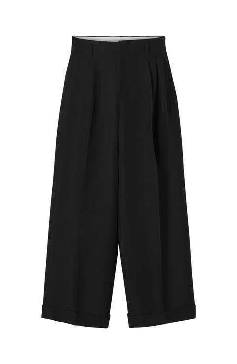 Wide-Leg Flannel Pants in Woven Virgin Wool