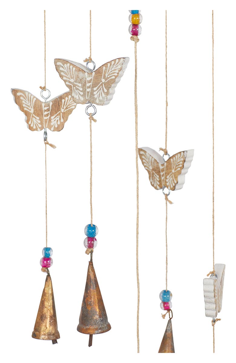 GINGER BIRCH STUDIO Goldtone Mango Wood Indoor & Outdoor Butterfly Windchime with Glass Beads & Cone Bells, Alternate, color, 