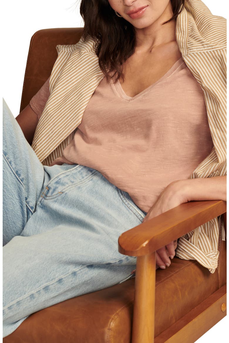 Classic V-Neck Cotton Blend T-Shirt, Alternate, color, MOCHA MOUSSE