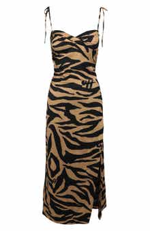 Off-White Tie Sleeve Twist Front Slit Midi Dress