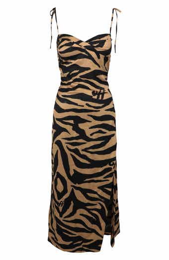 Off-White Tie Sleeve Twist Front Slit Midi Dress