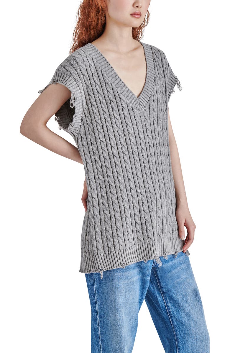 Steve Madden Aiden Cable Knit Sweater Vest, Alternate, color, Heather Grey