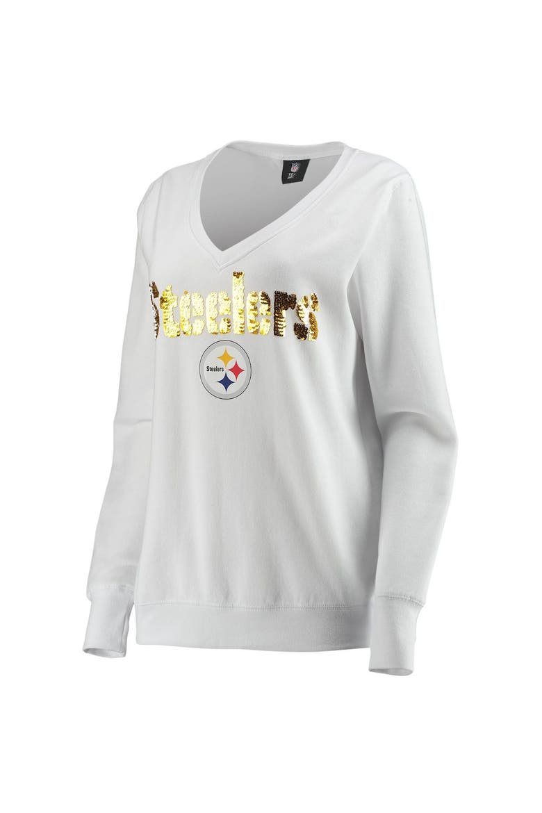 Women's Cuce White Pittsburgh Steelers Victory V-Neck Pullover Sweatshirt, Alternate, color, White