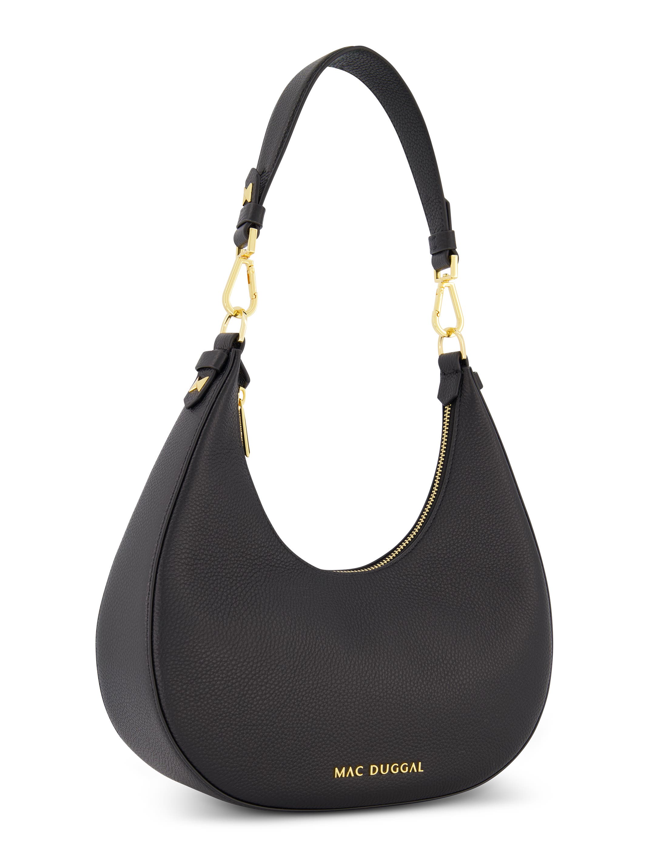 Mac Duggal Gold Plated Hardware Grain Leather Hobo Bag, Alternate, color, Black