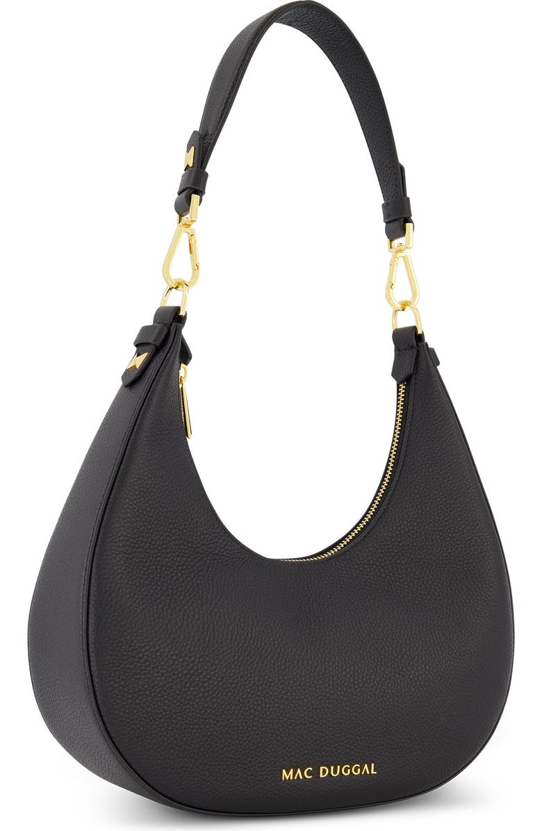 Mac Duggal Gold Plated Hardware Grain Leather Hobo Bag, Alternate, color, Black