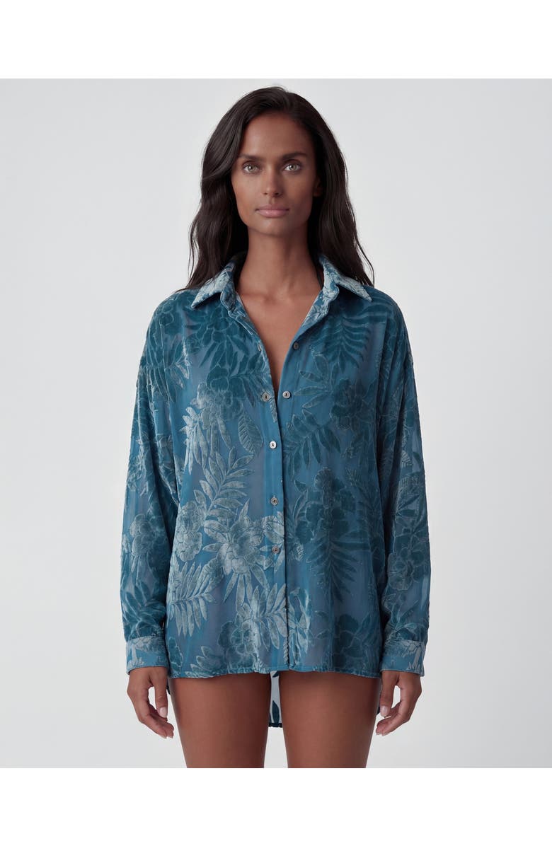 Lords of Harlech Country Floral Velvet Devore Womens Shirt, Main, color, Country Floral Teal