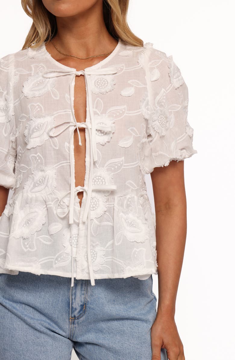 Petal & Pup Dory Floral Embroidered Tie Front Top, Alternate, color, White