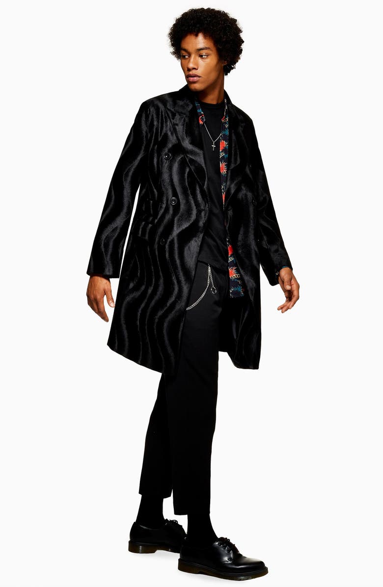 Topman Faux Ponyhair Overcoat, Alternate, color,