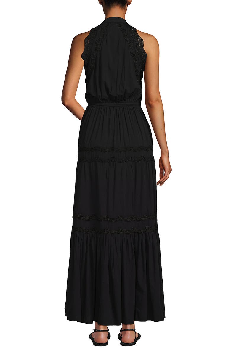 Lands' End Cotton Voile Halter Tiered Maxi Dress, Alternate, color, Black