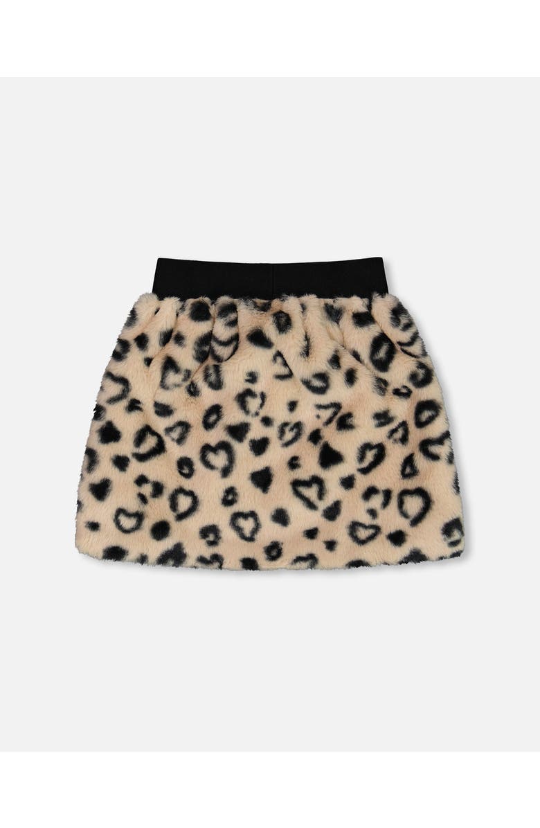 Deux par Deux Girl's Printed Faux Fur Skirt Leopard, Alternate, color, Printed Hearts