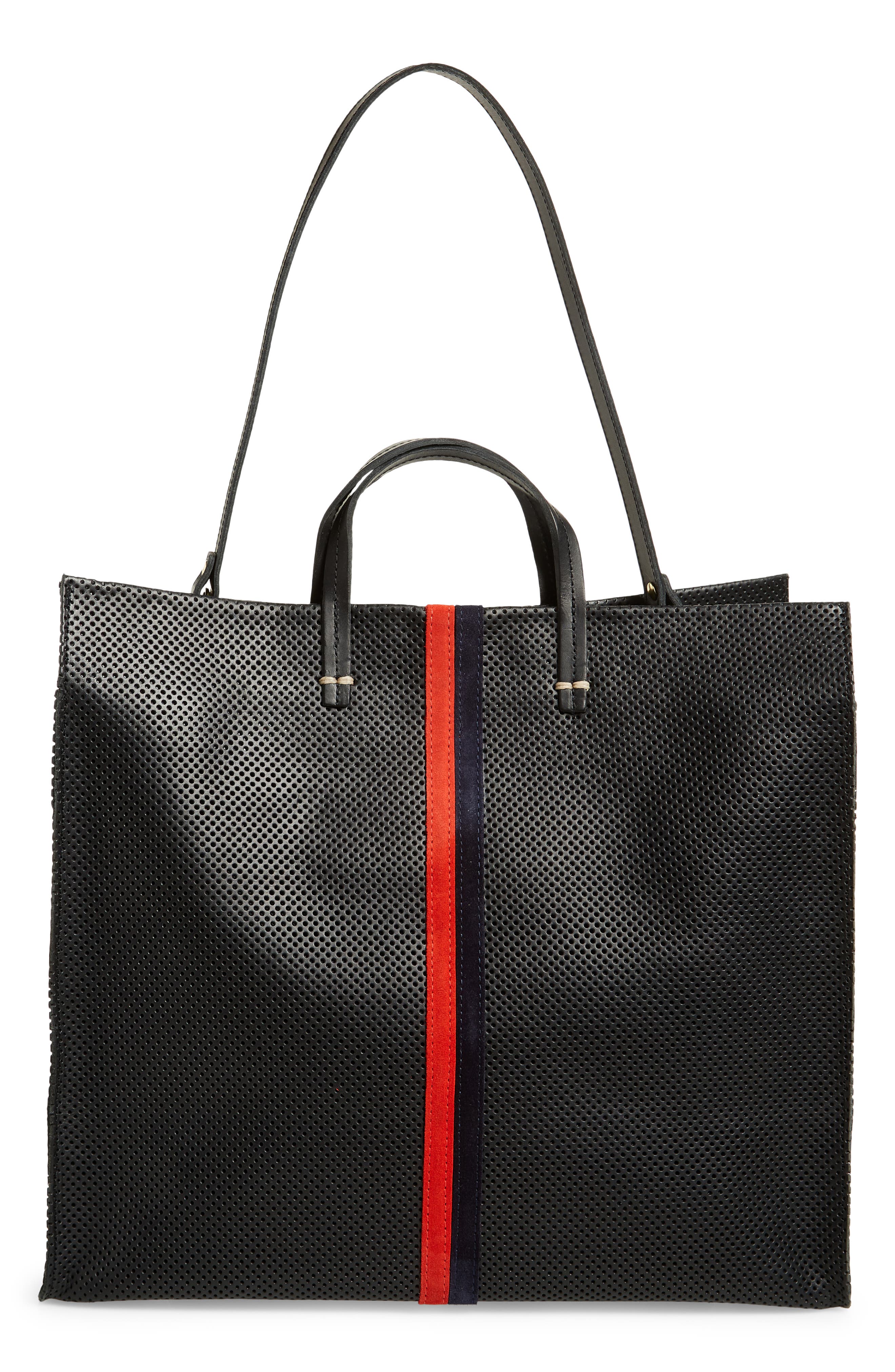 Clare V. Simple Stripe Perforated Leather Tote, Alternate, color, 