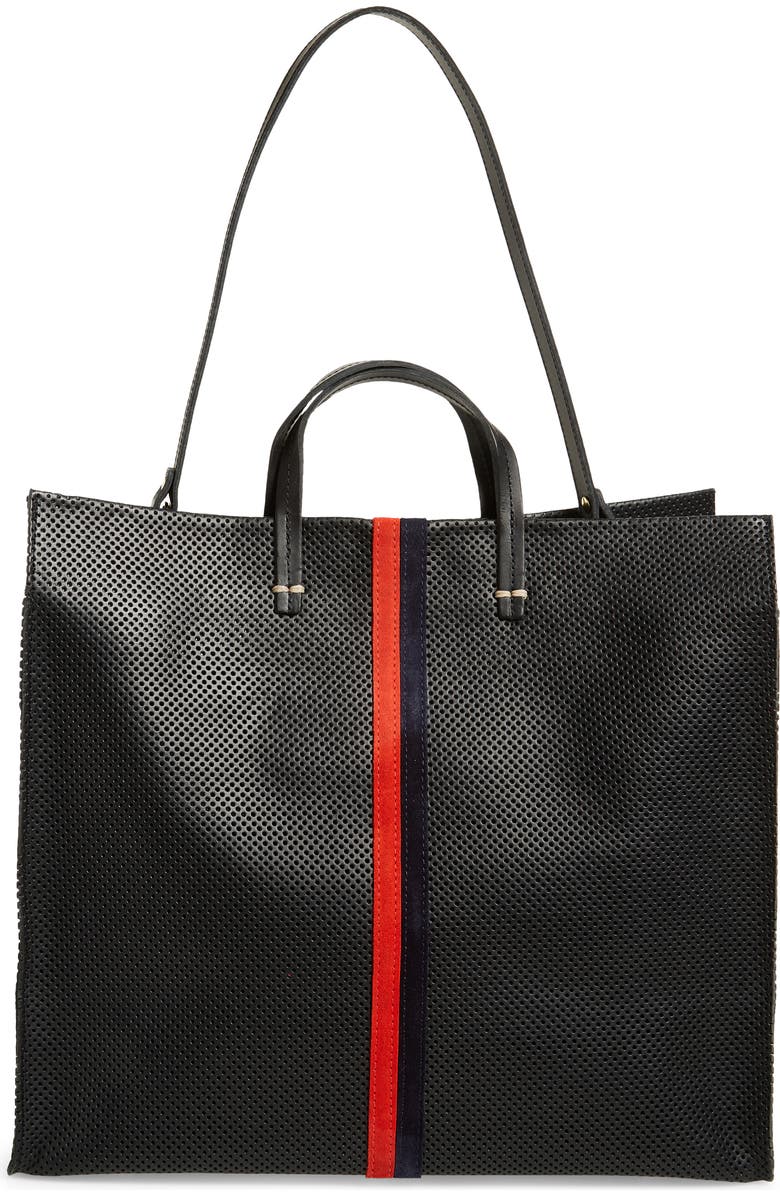 Clare V. Simple Stripe Perforated Leather Tote, Alternate, color,
