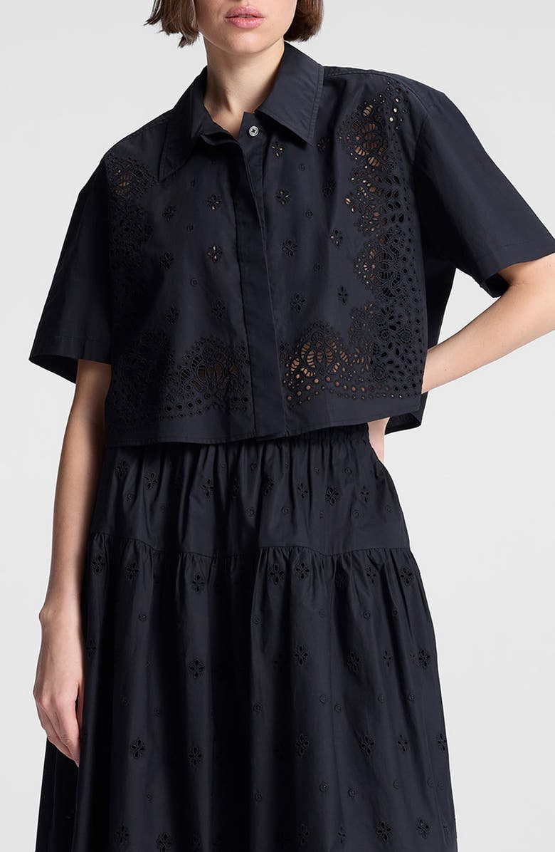 A.L.C. Jade Eyelet Boxy Crop Shirt, Main, color, Black