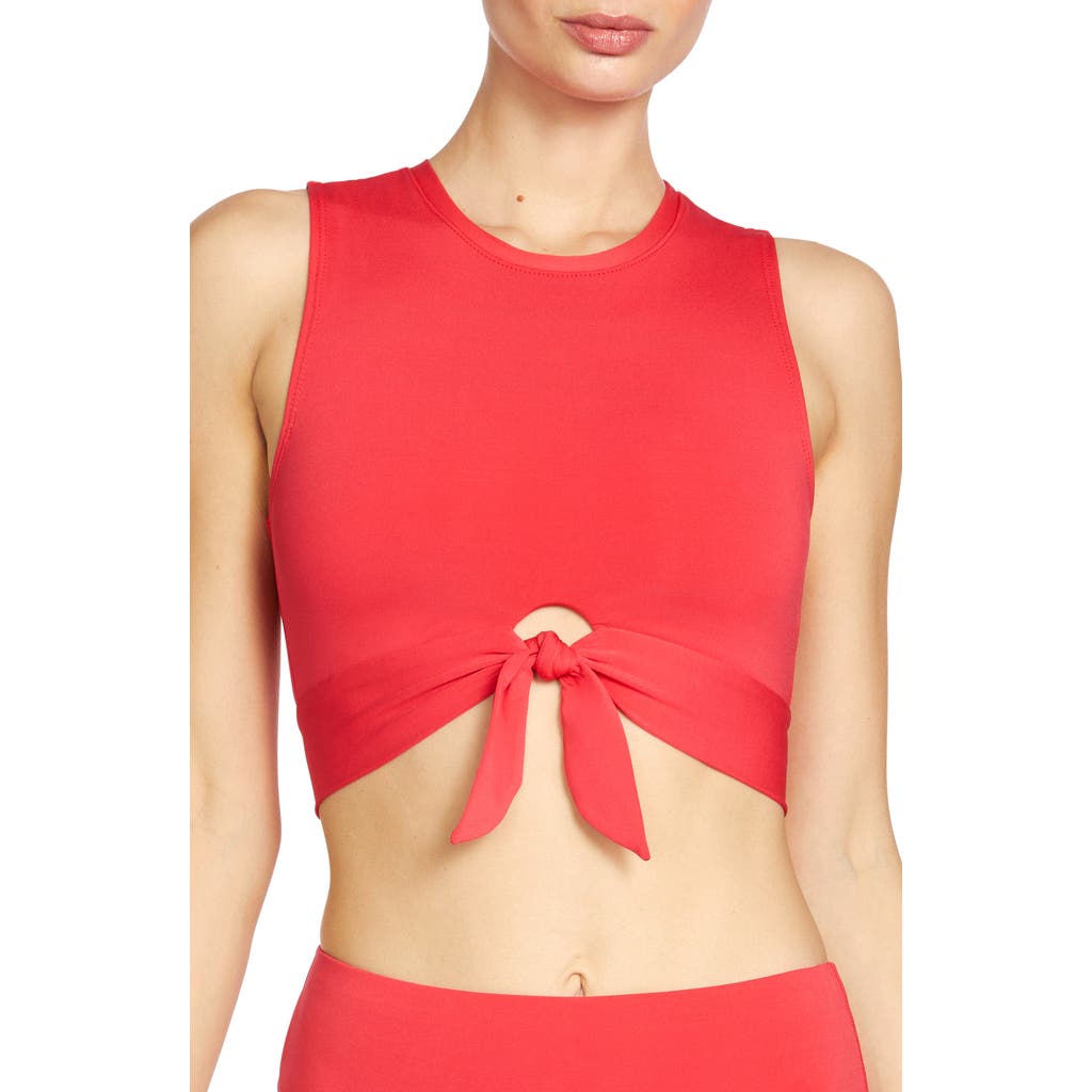 Robin Piccone Ava Tie Front Bikini Top In Pink