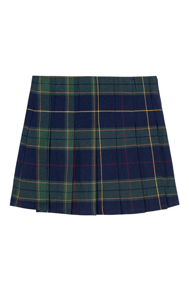 Hope & Henry Girls' Organic Pleated Buckle Skirt, Toddler, Alternate, color, Navy Schoolgirl Plaid