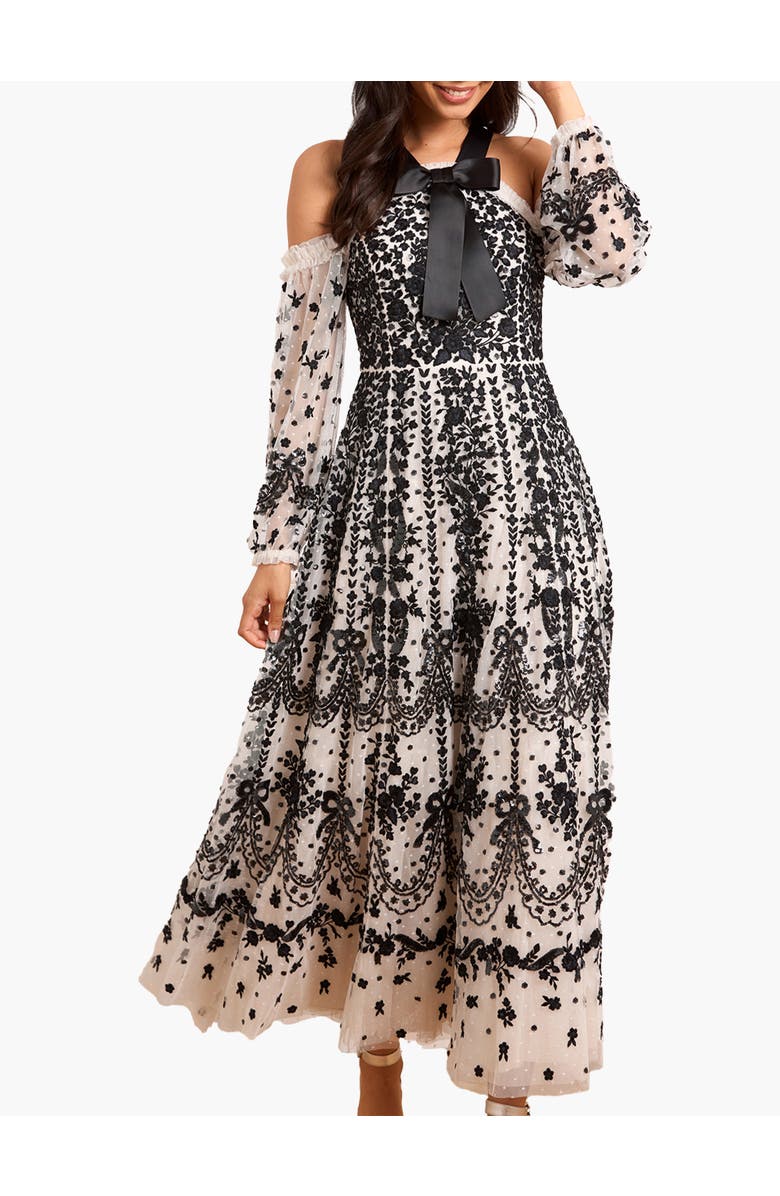 Needle & Thread Adeline Off-Shoulder Ankle Gown, Main, color, Cream/Graphite