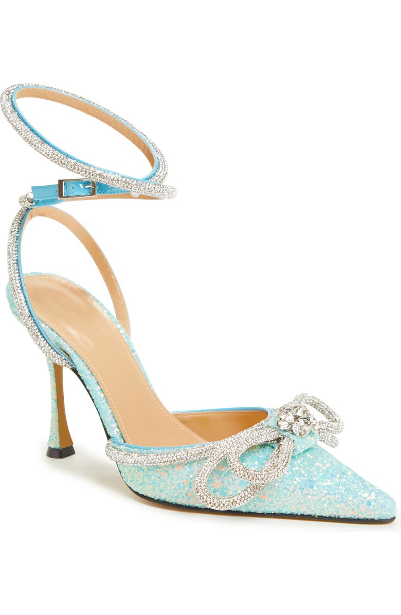 Mach & Mach Glitter Double Crystal Bow Pointed Toe Pump, Main, color,