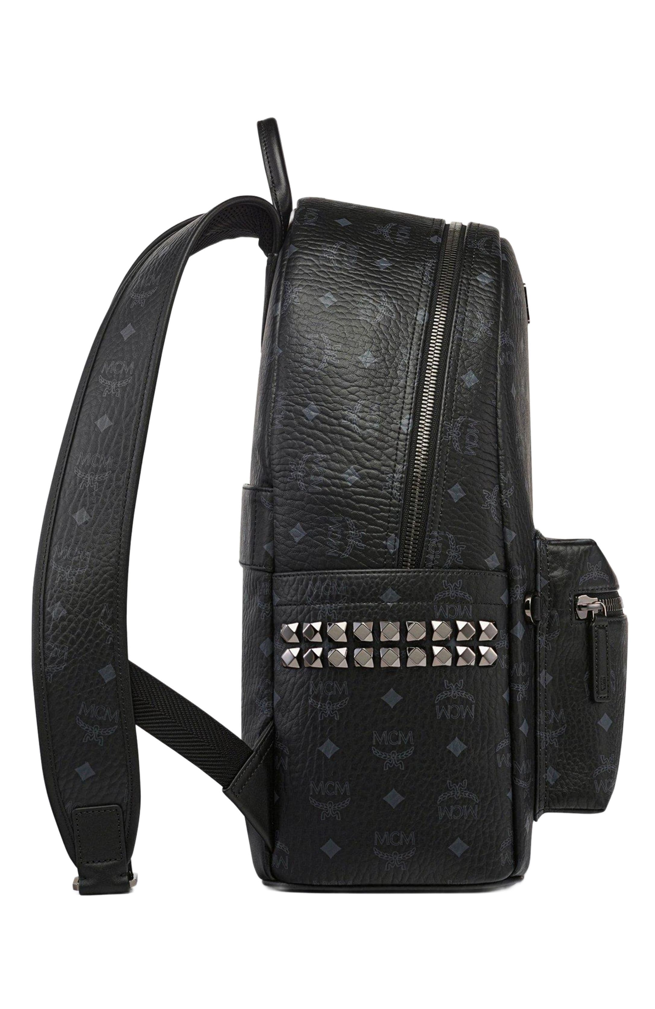 MCM Stark Side Studs Backpack in Visetos, Alternate, color, Black