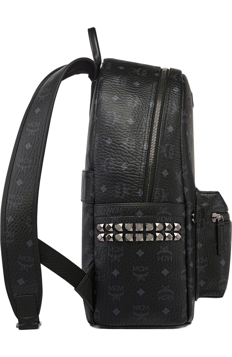MCM Stark Side Studs Backpack in Visetos, Alternate, color, Black