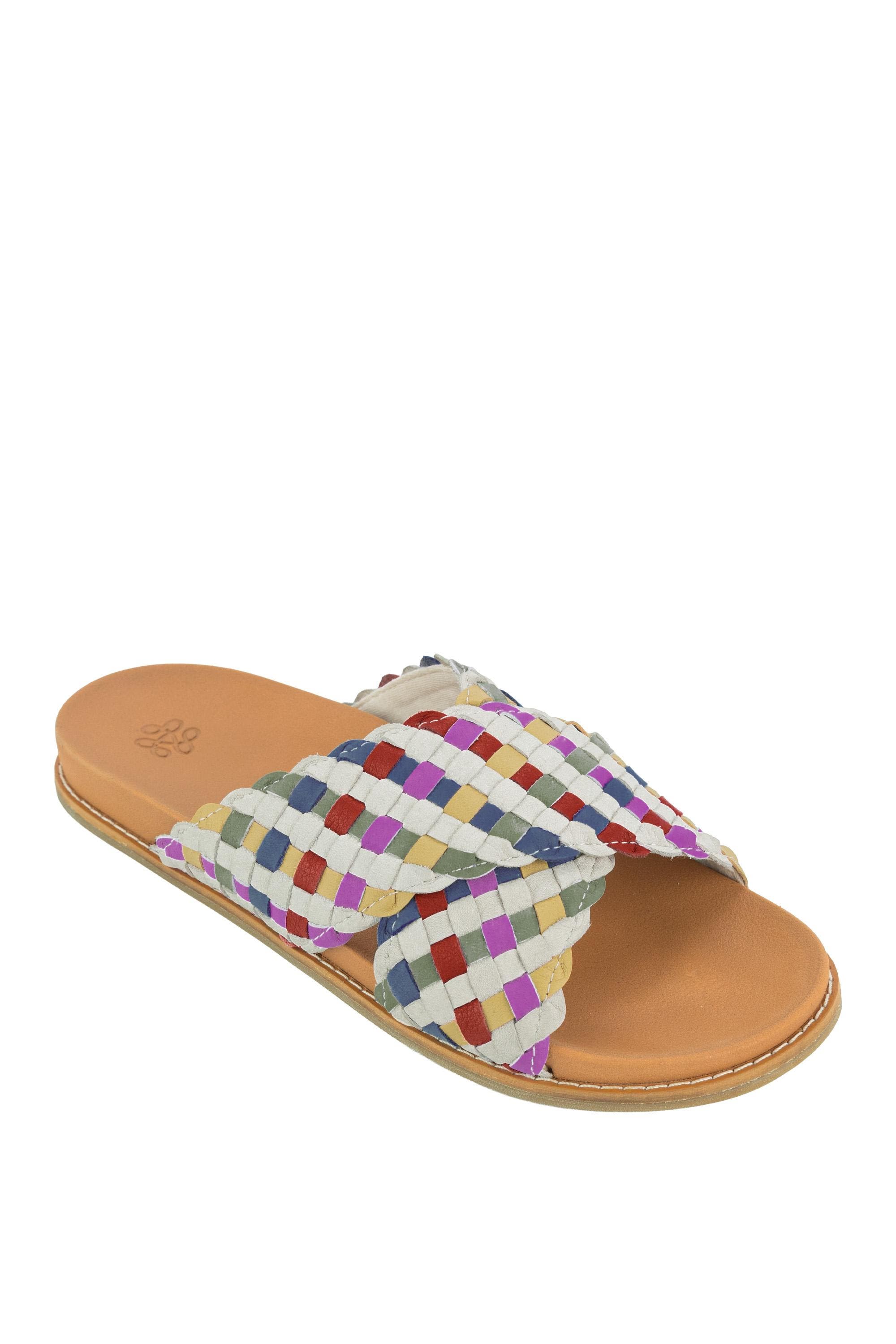 Penelope Leather Woven Slip On Sandal, Alternate, color, Stone Multi Woven