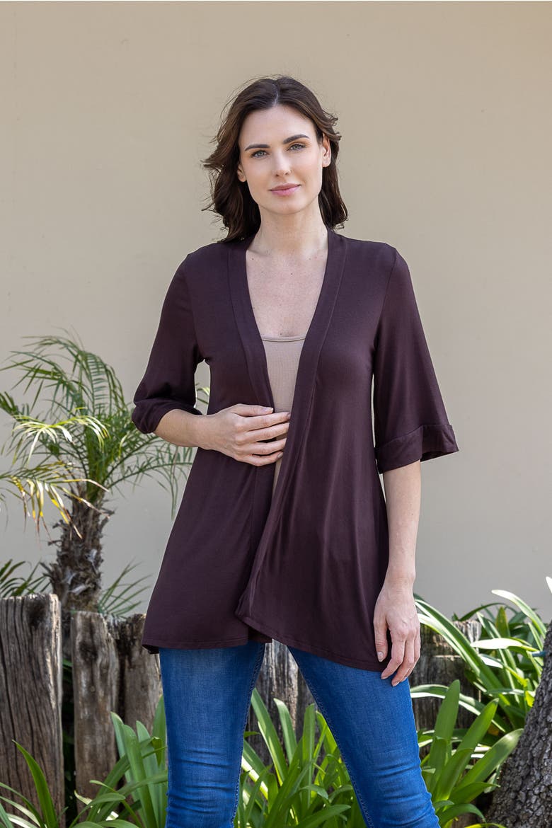 Open Front Elbow Length Sleeve Cardigan, Alternate, color, Brown