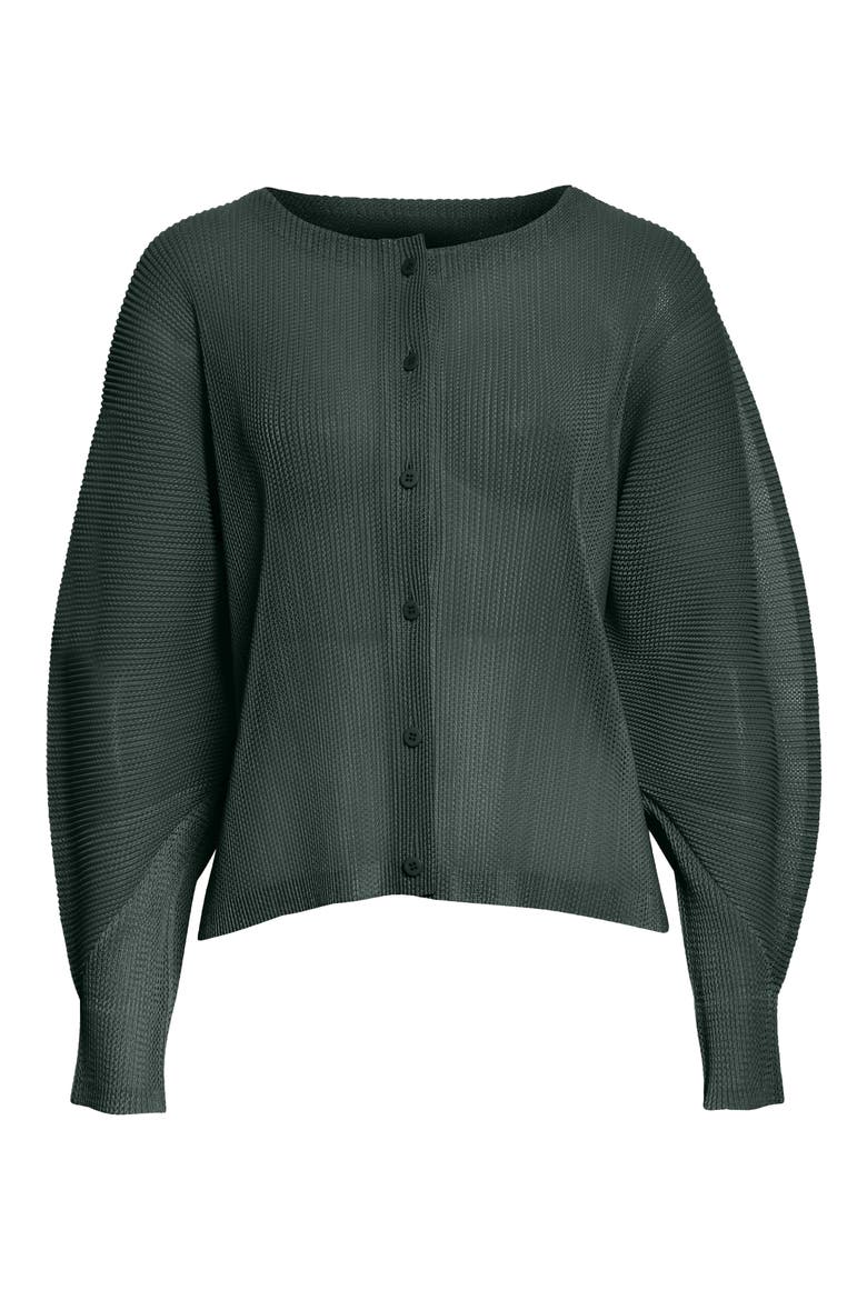 Tatami Pleated Open Knit Cardigan, Alternate, color, DARK GREEN
