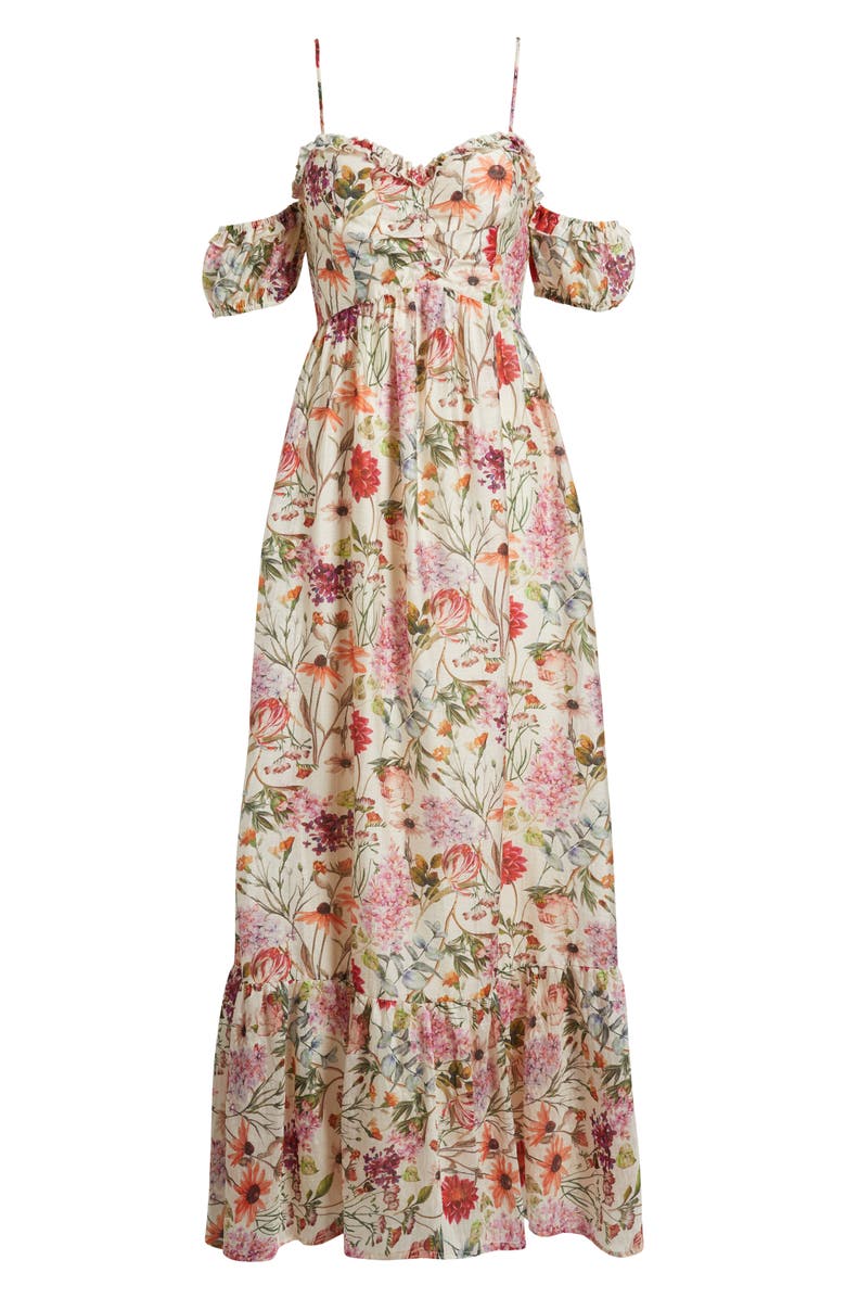 Lulus Panarea Floral Print Off the Shoulder Maxi Dress, Alternate, color, Multi Floral