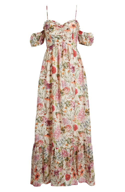 Lulus Panarea Floral Print Off The Shoulder Maxi Dress In Multi